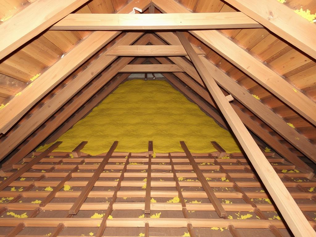 Before — Bare-joist attic brought up to R-60 with depth markers verified throughout