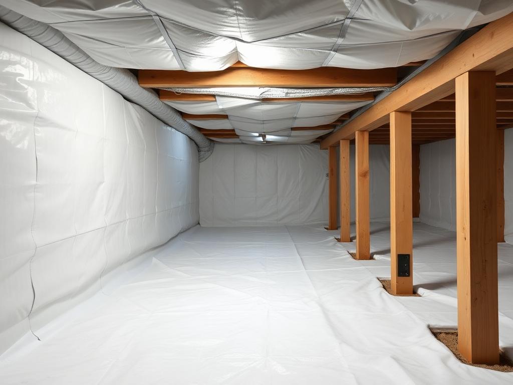 After — Damaged fallen insulation removed; full encapsulation with 20-mil vapor barrier