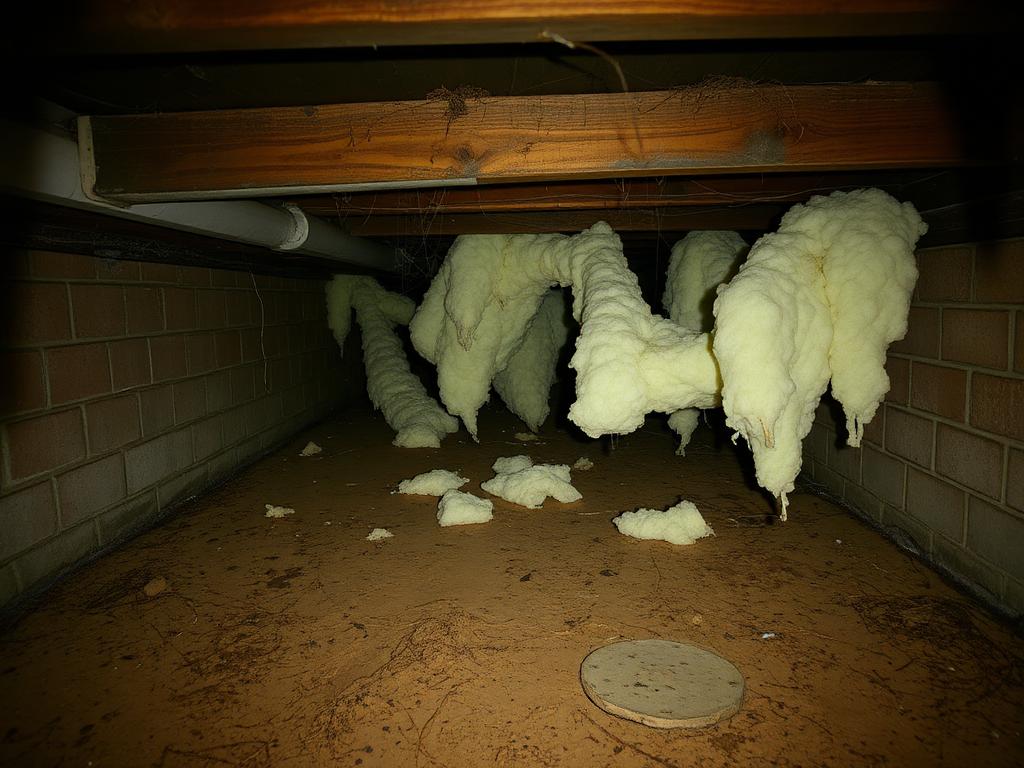 Before — Damaged fallen insulation removed; full encapsulation with 20-mil vapor barrier