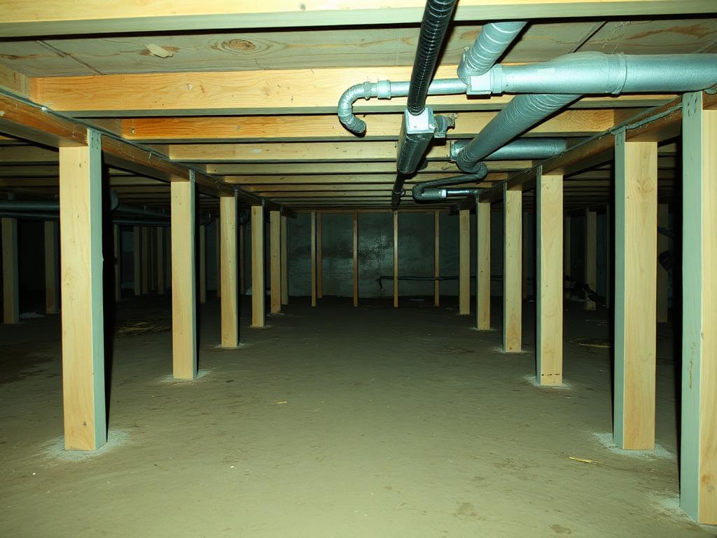 Before — Bare joists insulated with mineral wool batts, rim joists air-sealed